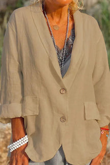 Veste en Lin Femme Décontractée - Col en V et Manches 3/4