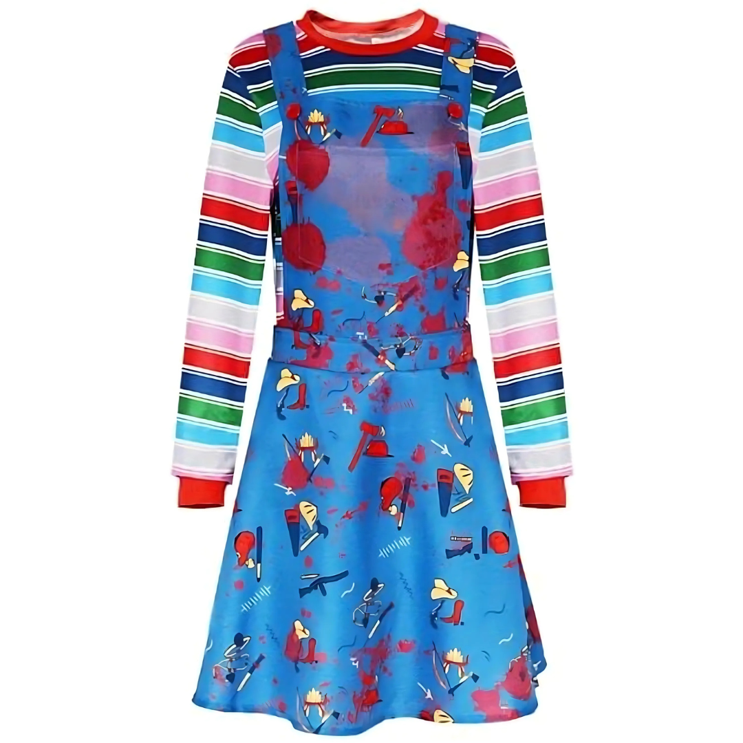 Robe de Costume Halloween Effrayante - Look de Poupée avec Manches Longues