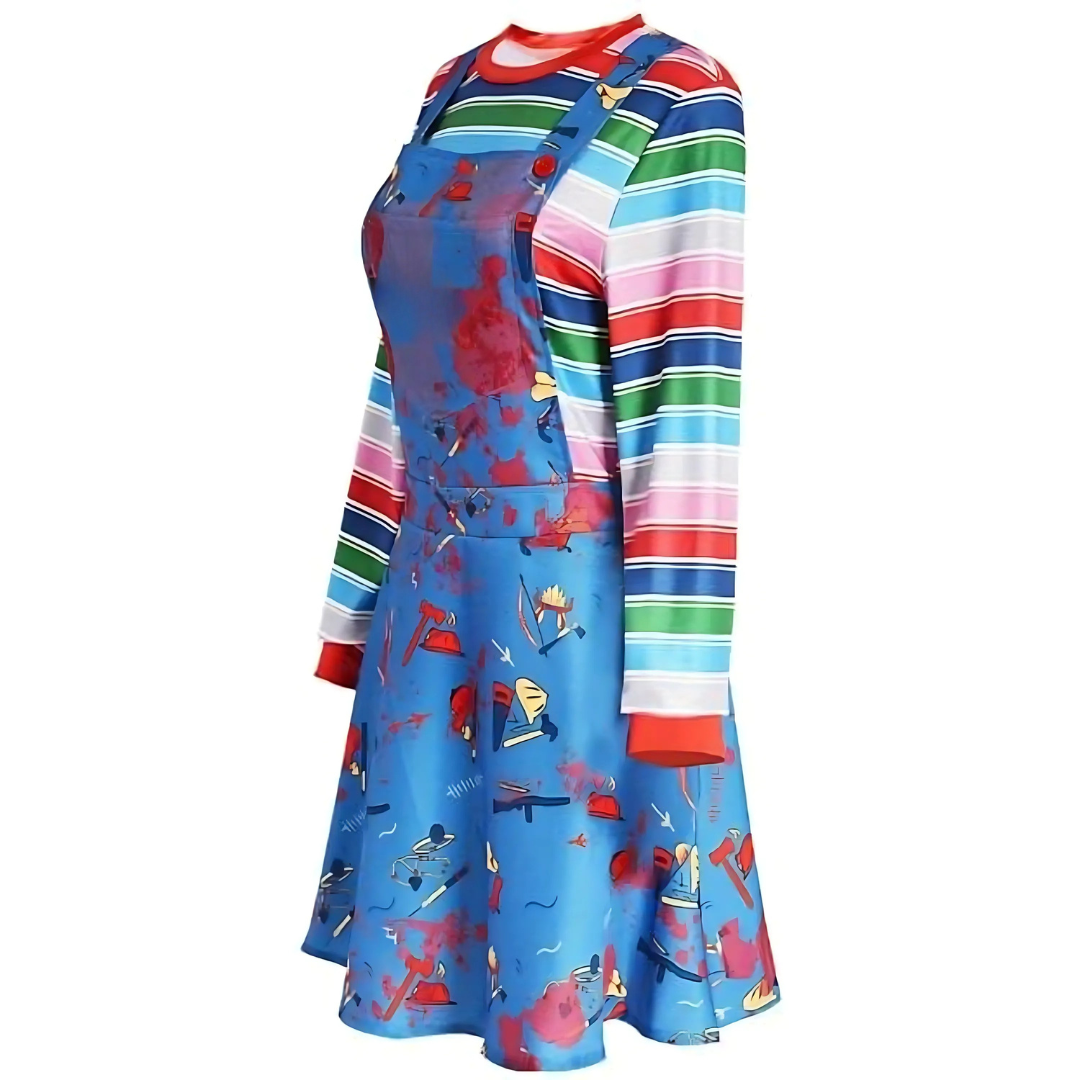 Robe de Costume Halloween Effrayante - Look de Poupée avec Manches Longues