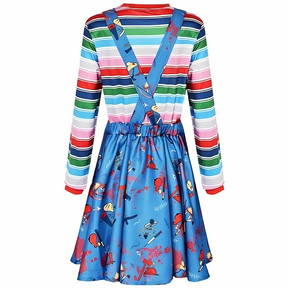 Robe de Costume Halloween Effrayante - Look de Poupée avec Manches Longues