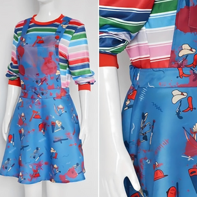 Robe de Costume Halloween Effrayante - Look de Poupée avec Manches Longues