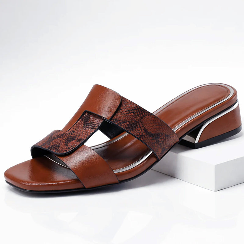 Sandales T-bar femme cuir lisse imprimé serpent élégantes pour l'été