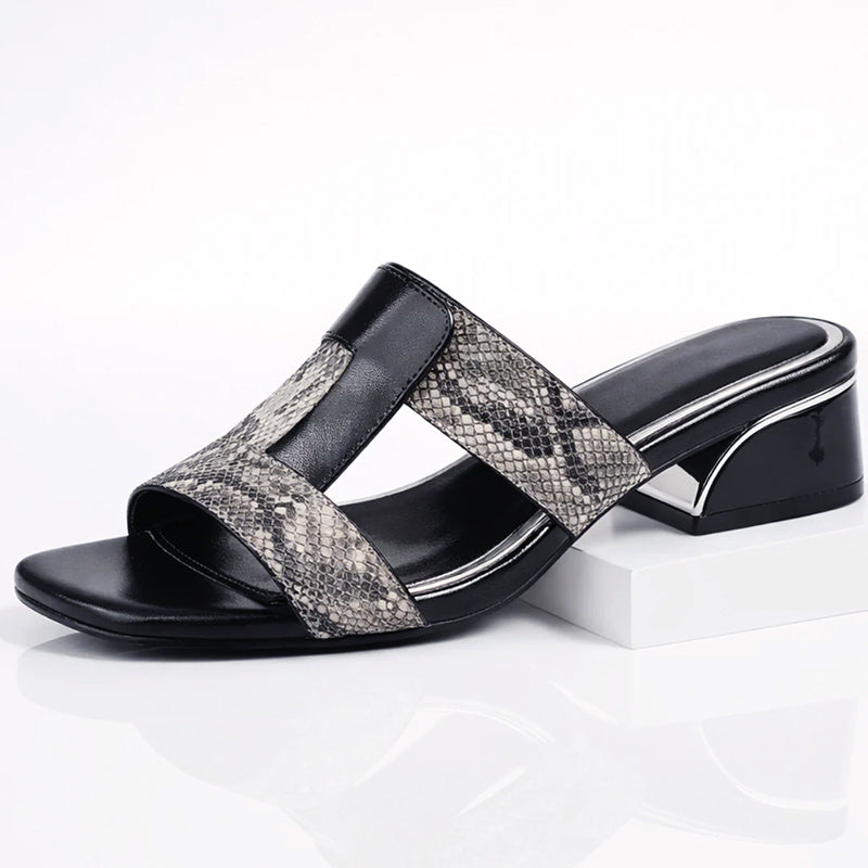 Sandales T-bar femme cuir lisse imprimé serpent élégantes pour l'été