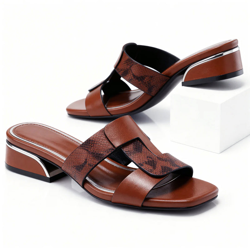 Sandales T-bar femme cuir lisse imprimé serpent élégantes pour l'été