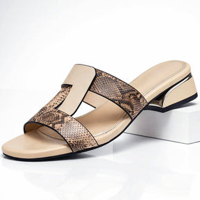 Sandales T-bar femme cuir lisse imprimé serpent élégantes pour l'été