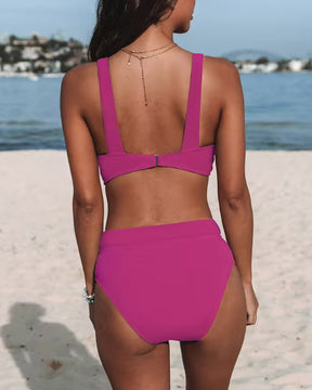 Maillot de bain une pièce taille haute uni gainant femme encolure haute raffinée