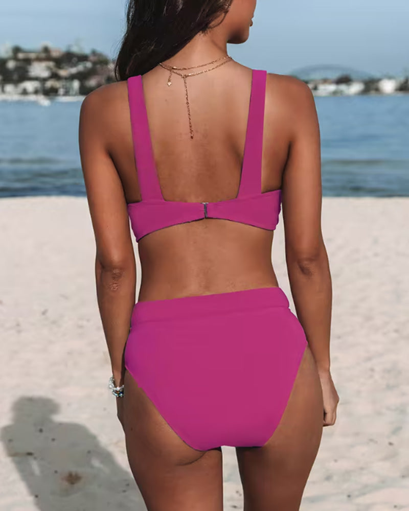 Maillot de bain une pièce taille haute uni gainant femme encolure haute raffinée