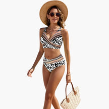 Maillot deux pièces stretch croisé encolure superposée bretelles réglables