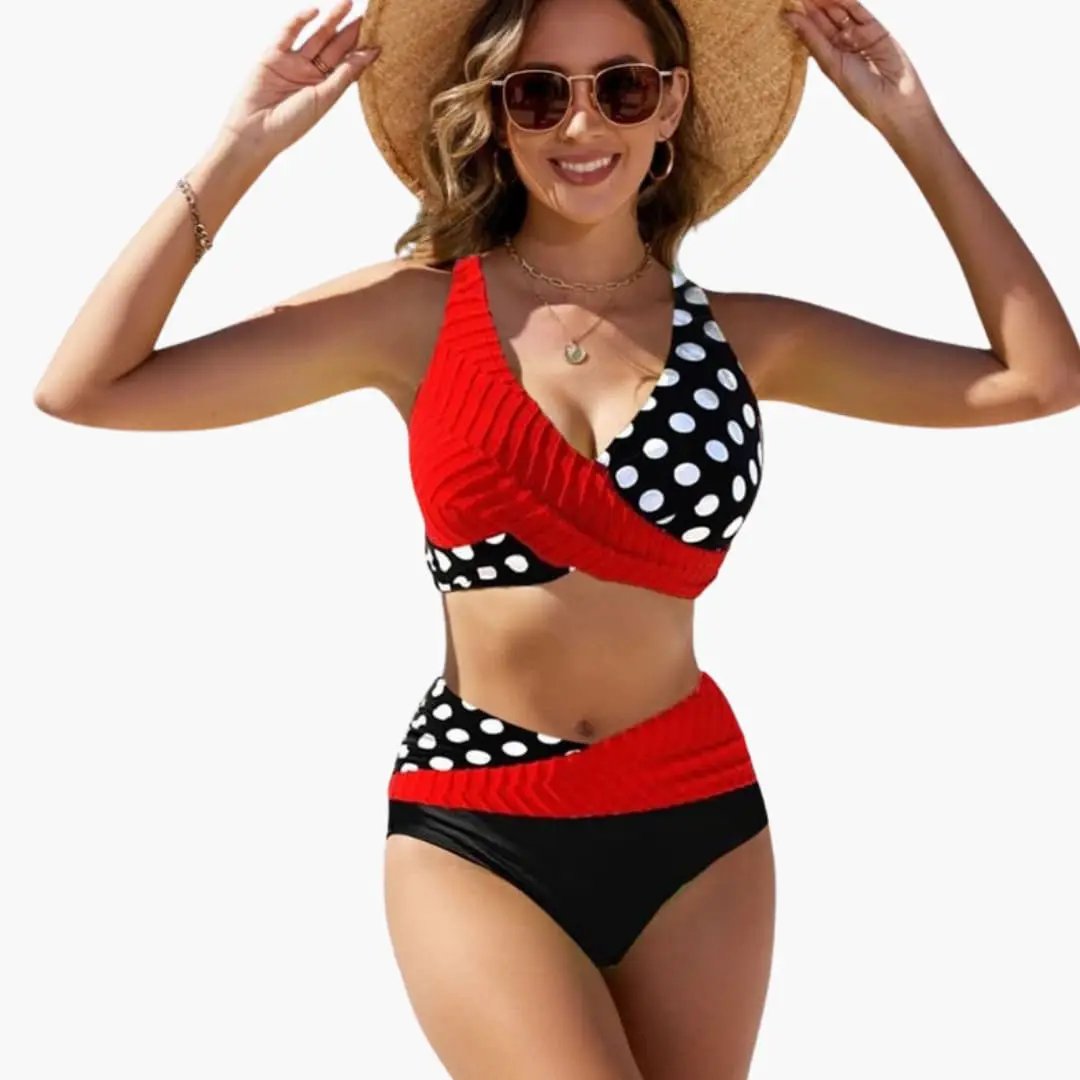 Maillot deux pièces stretch croisé encolure superposée bretelles réglables