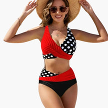 Maillot deux pièces stretch croisé encolure superposée bretelles réglables