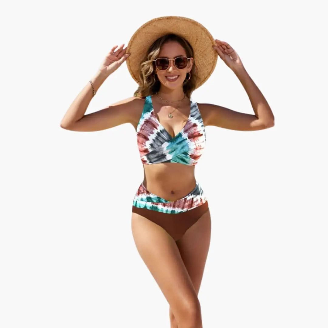 Maillot deux pièces stretch croisé encolure superposée bretelles réglables
