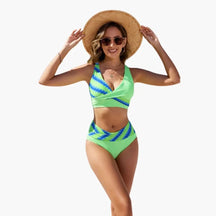 Maillot deux pièces stretch croisé encolure superposée bretelles réglables