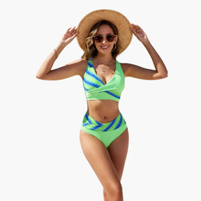 Maillot deux pièces stretch croisé encolure superposée bretelles réglables