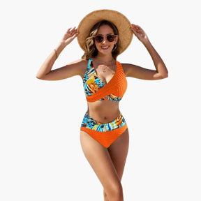 Maillot deux pièces stretch croisé encolure superposée bretelles réglables