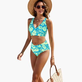 Maillot deux pièces stretch croisé encolure superposée bretelles réglables