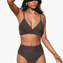 Maillot deux pièces taille haute stretch col rond bretelles réglables