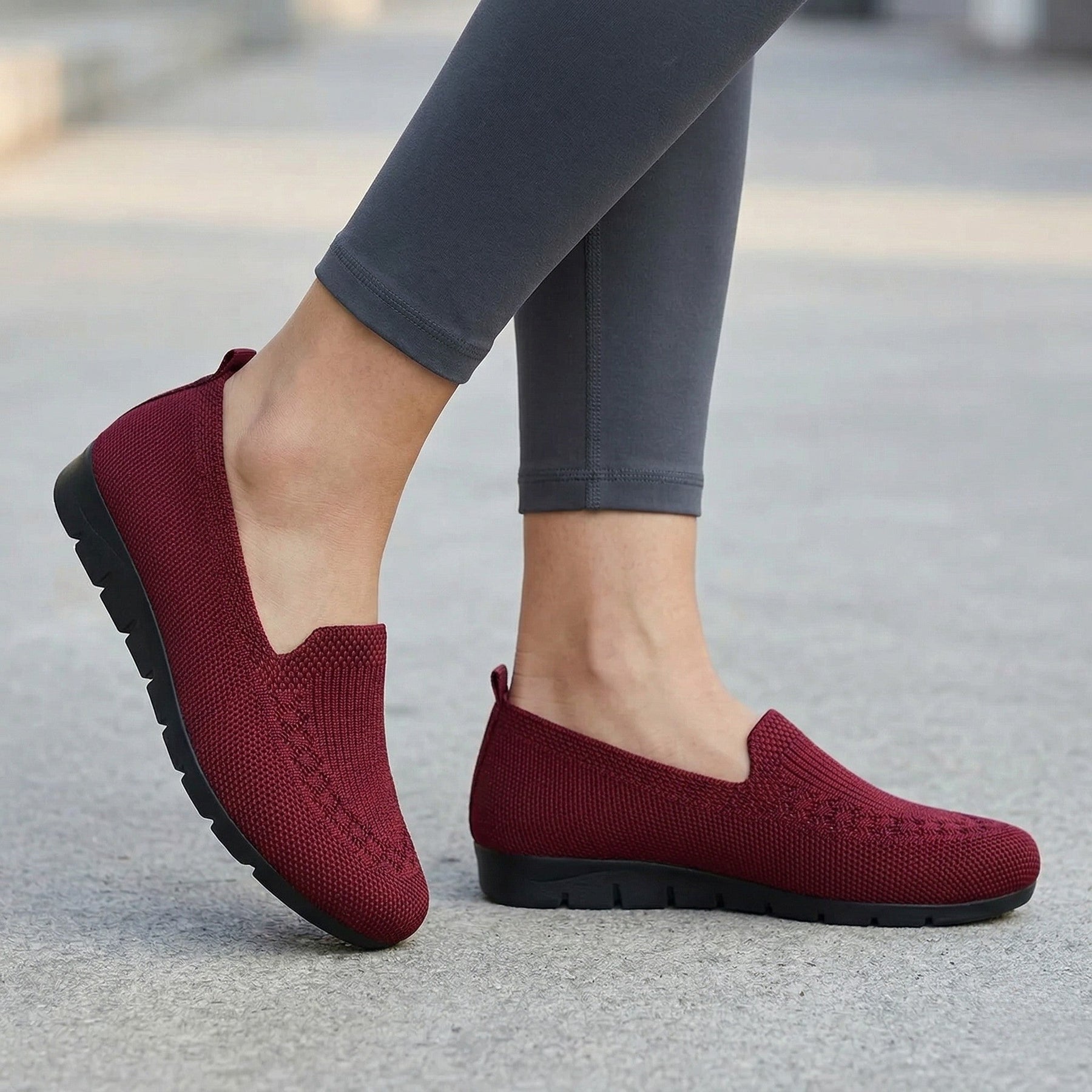Mocassins maille stretch slip-on femme silhouette basse bout arrondi