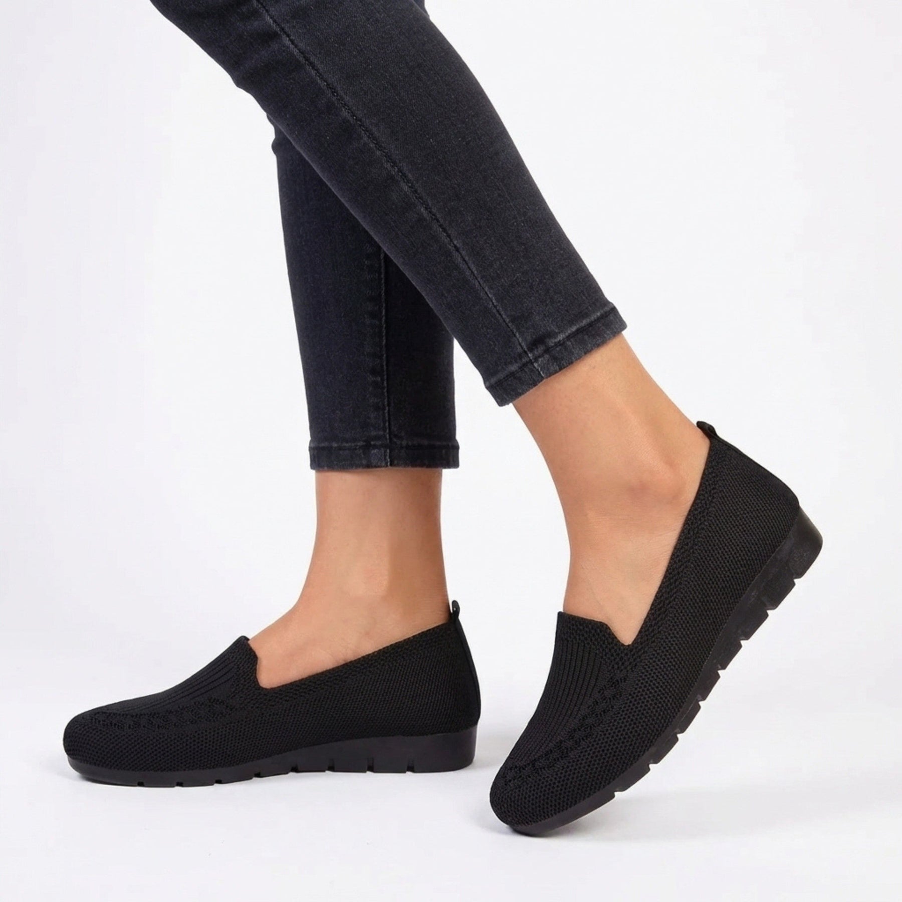 Mocassins maille stretch slip-on femme silhouette basse bout arrondi