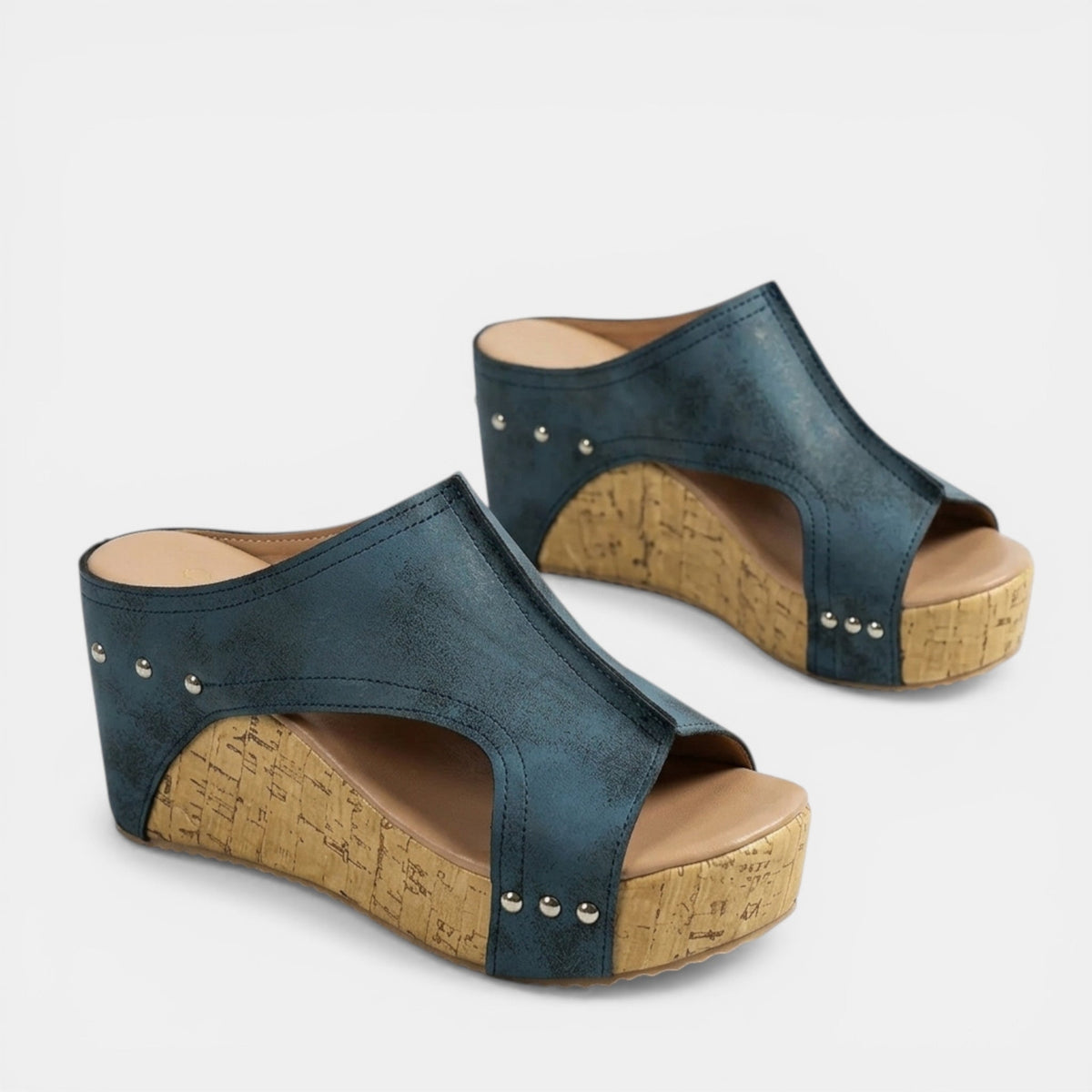 Sandales compensées bout ouvert tissu structuré slip-on semelle surélevée femme