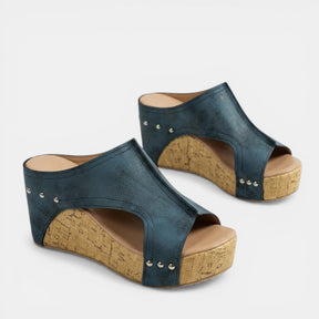 Sandales compensées bout ouvert tissu structuré slip-on semelle surélevée femme
