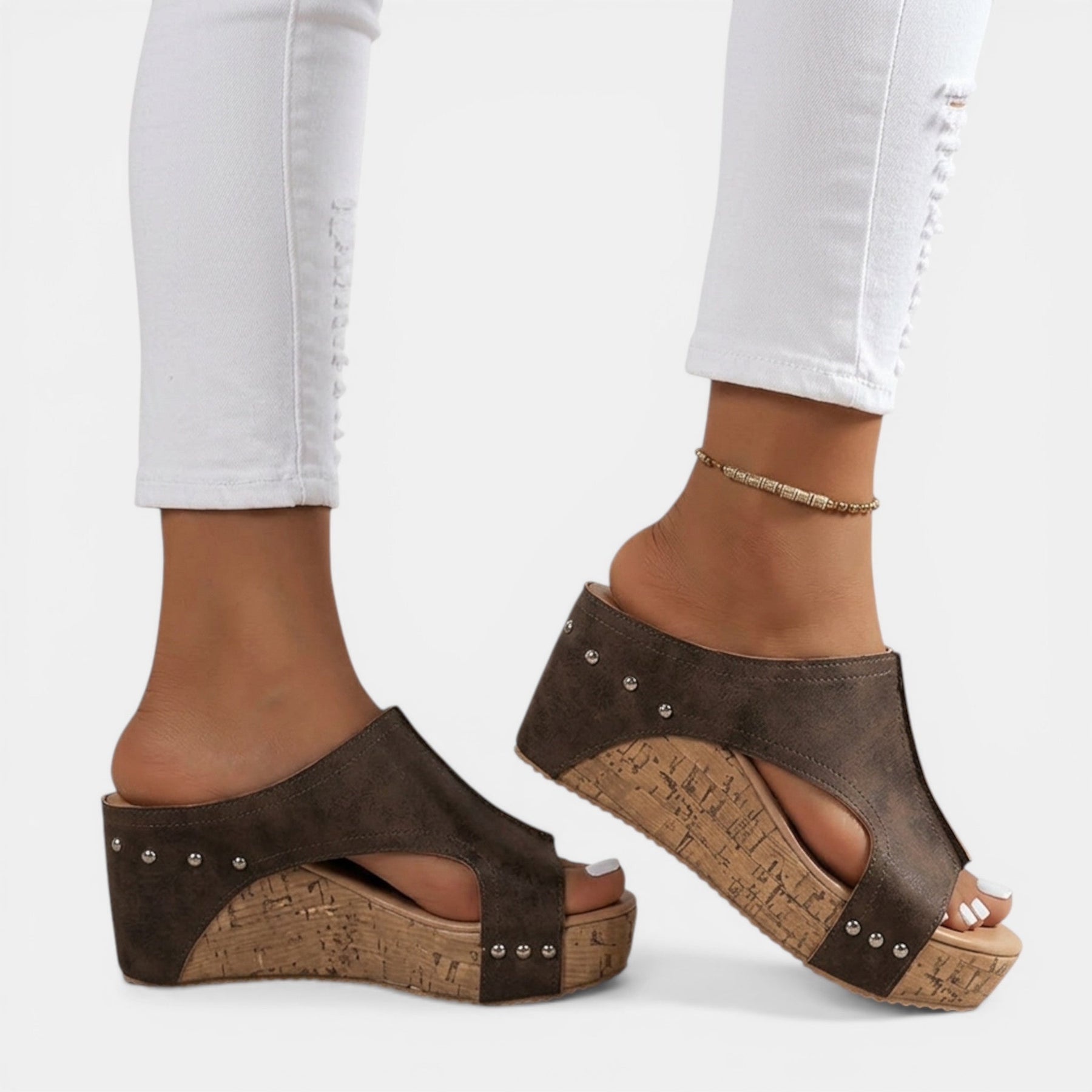 Sandales compensées bout ouvert tissu structuré slip-on semelle surélevée femme