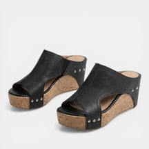 Sandales compensées bout ouvert tissu structuré slip-on semelle surélevée femme