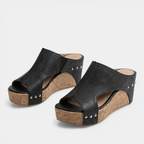 Sandales compensées bout ouvert tissu structuré slip-on semelle surélevée femme
