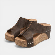 Sandales compensées bout ouvert tissu structuré slip-on semelle surélevée femme