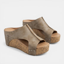 Sandales compensées bout ouvert tissu structuré slip-on semelle surélevée femme