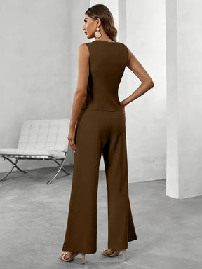 Tailleur pantalon structuré femme blazer sans manches asymétrique pantalon large