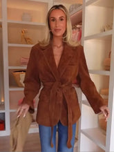 Manteau en Suède pour Femme - Chic avec Ceinture et Poches Fonctionnelles