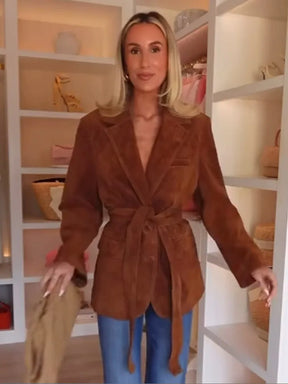Manteau en Suède pour Femme - Chic avec Ceinture et Poches Fonctionnelles