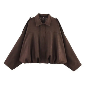 Veste Bomber en Suède pour Femmes - Style Vintage et Confort Ample