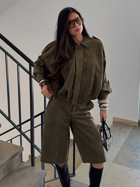 Veste Bomber en Suède pour Femmes - Style Vintage et Confort Ample