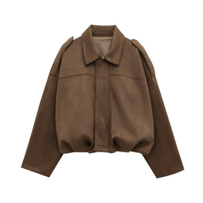 Veste Bomber en Suède pour Femmes - Style Vintage et Confort Ample