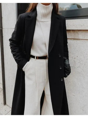 Manteau en Laine pour Femmes - Double Boutonnage et Revers Découpé