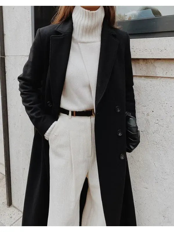 Manteau en Laine pour Femmes - Double Boutonnage et Revers Découpé