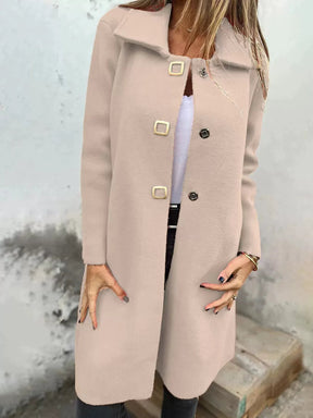 Manteau en Laine Femme - Mi-Long à Boutonnage Simple et Revers Large