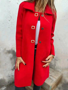 Manteau en Laine Femme - Mi-Long à Boutonnage Simple et Revers Large