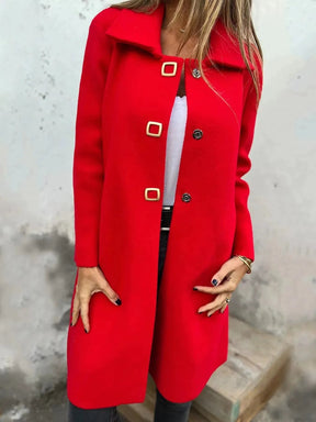 Manteau en Laine Femme - Mi-Long à Boutonnage Simple et Revers Large
