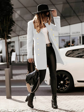 Manteau en Laine pour Femmes - Élégance avec Double Boutonnage et Boutons Dorés