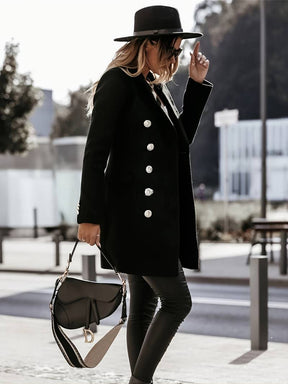 Manteau en Laine pour Femmes - Élégance avec Double Boutonnage et Boutons Dorés