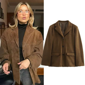 Veste en Suède Marron pour Femmes - Style Vintage et Confort Doux