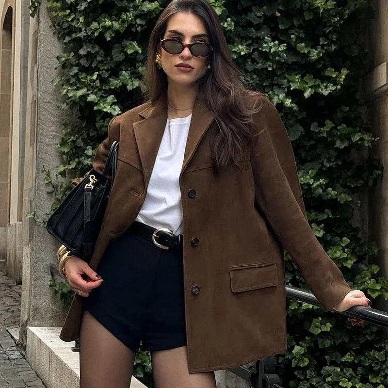 Veste en Suède Marron pour Femmes - Style Vintage et Confort Doux