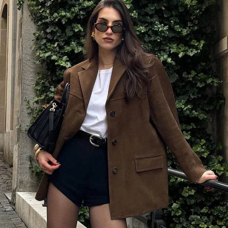 Veste en Cuir Suédé Brun pour Femmes - Style Vintage et Confort Doux