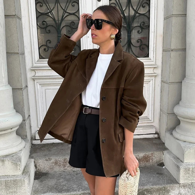 Veste en Cuir Suédé Brun pour Femmes - Style Vintage et Confort Doux