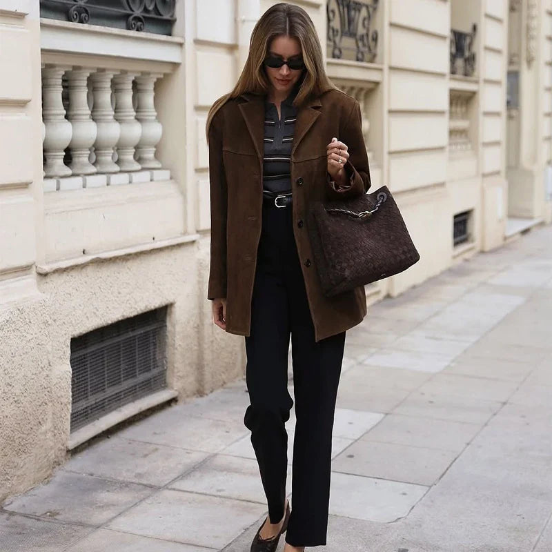 Veste en Cuir Suédé Brun pour Femmes - Style Vintage et Confort Doux