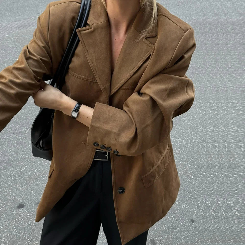 Veste en Cuir Suédé Brun pour Femmes - Style Vintage et Confort Doux