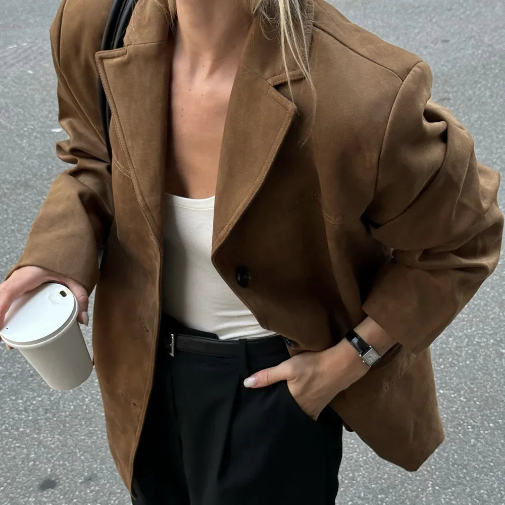 Veste en Cuir Suédé Brun pour Femmes - Style Vintage et Confort Doux