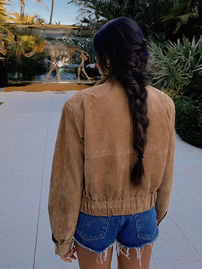 Veste en Daim Vintage pour Femmes - Poches Zippées et Coupe Décontractée